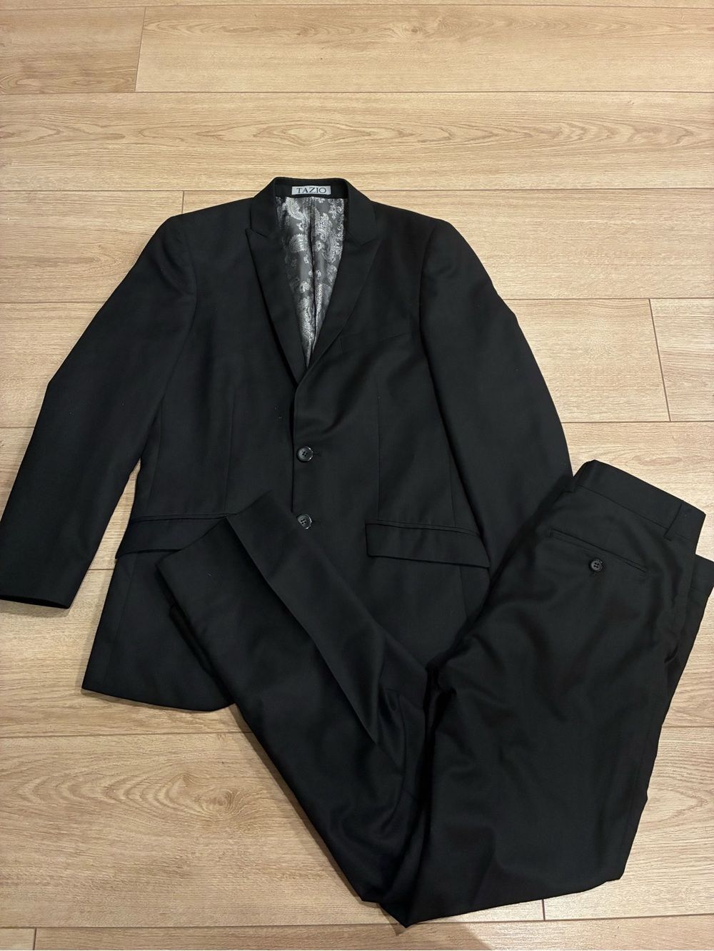 Tazio Men’s Two Button Black Two Piece Suit Size 36S/28x29